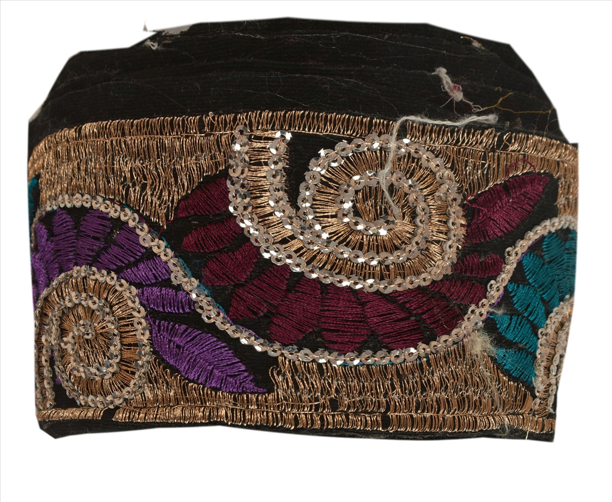 Sanskriti Vintage Saree Border Embroidered Indian Craft Trims Lace 1 Yard Black