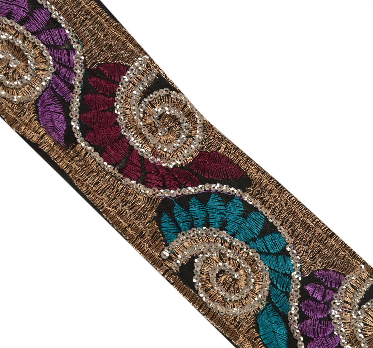 Sanskriti Vintage Saree Border Embroidered Indian Craft Trims Lace 1 Yard Black