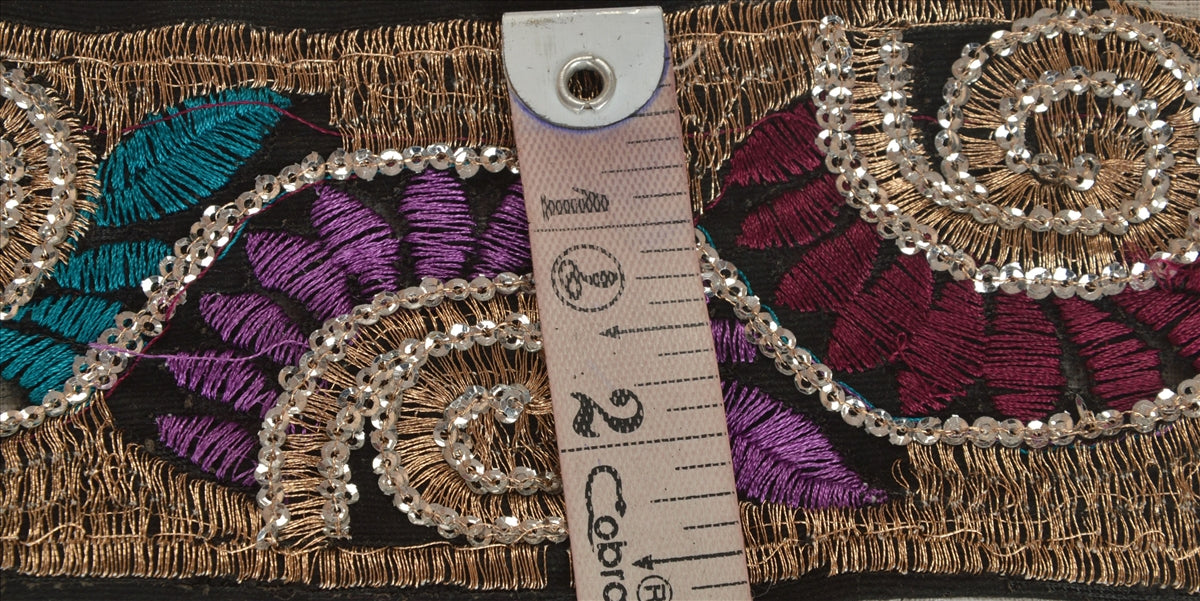 Sanskriti Vintage Saree Border Embroidered Indian Craft Trims Lace 1 Yard Black