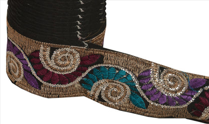 Sanskriti Vintage Saree Border Embroidered Indian Craft Trims Lace 1 Yard Black