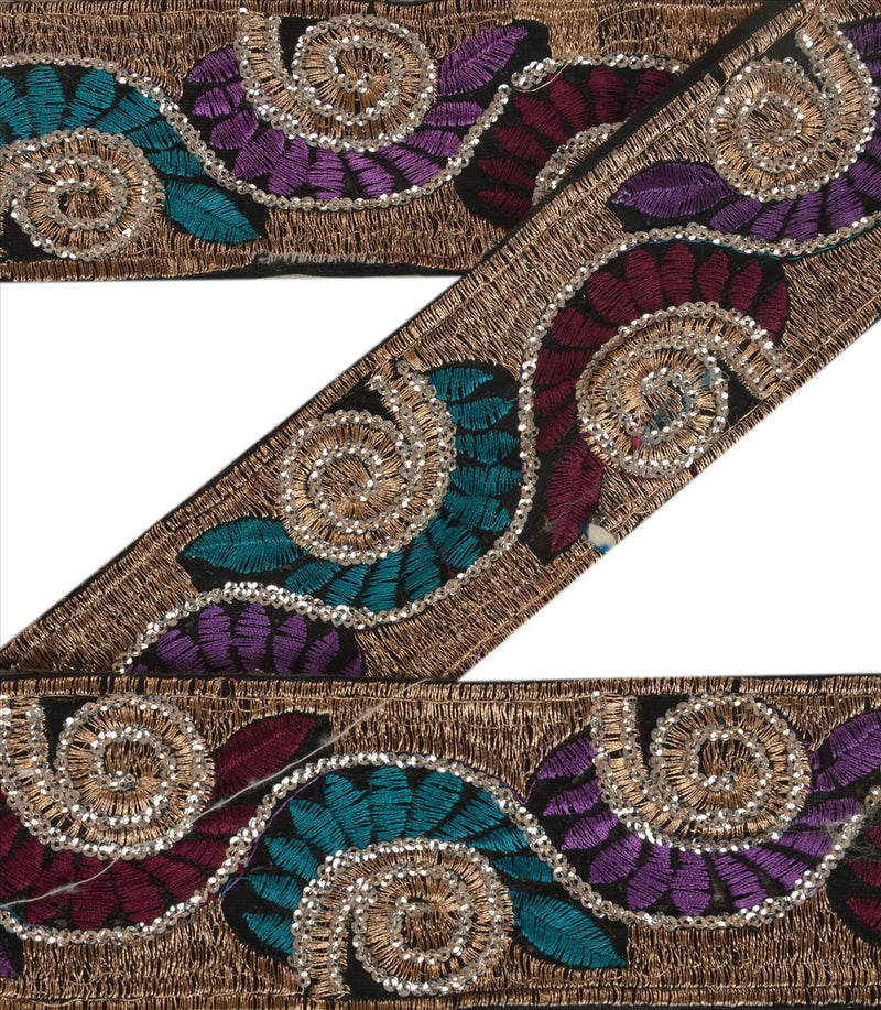 Sanskriti Vintage Sari/Sarees Border 1 Yard Black Artificial Silk Embroidered Indian Craft Trims Sari Lace 2.5W Ribbon upholstery fabric