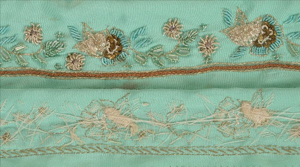 Sanskriti Vintage Green Saree Border Hand Beaded Indian Craft Trims Lace 1 Yard
