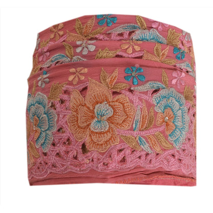 Sanskriti Vintage Sari Border Antique Hand Beaded 1 YD Trim Sewing SilkPink Lace