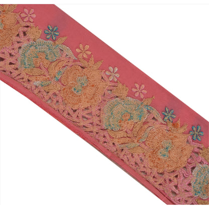 Sanskriti Vintage Sari Border Antique Hand Beaded 1 YD Trim Sewing SilkPink Lace