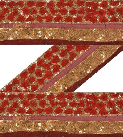 Sanskriti Vintage Sari Border Hand Beaded 1 Yard Trims Sewing Cream Decor Lace
