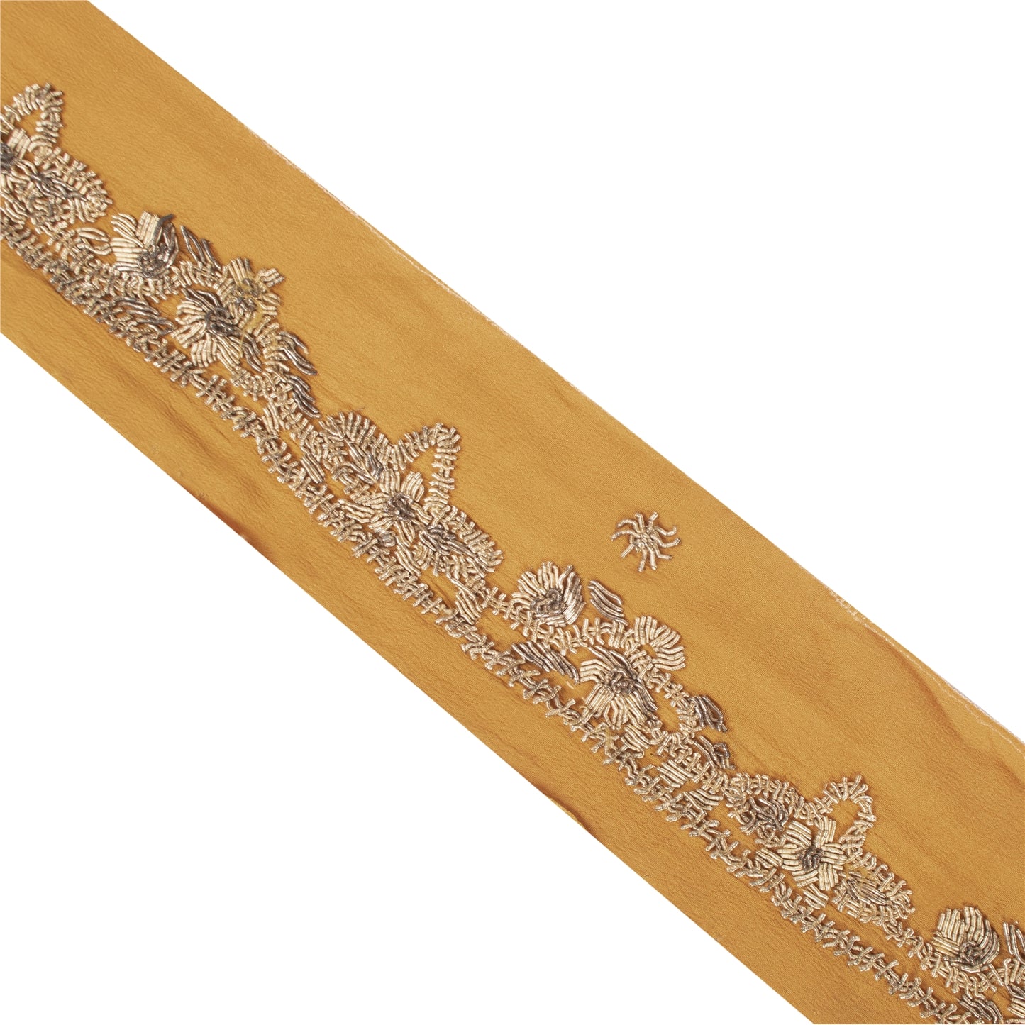 Sanskriti Vintage Border Zardozi Hand Bead 1 YD Indian Trim Ribbon Saffron Lace
