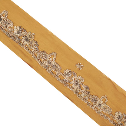 Sanskriti Vintage Border Zardozi Hand Bead 1 YD Indian Trim Ribbon Saffron Lace