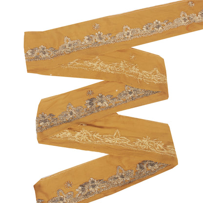 Sanskriti Vintage Border Zardozi Hand Bead 1 YD Indian Trim Ribbon Saffron Lace
