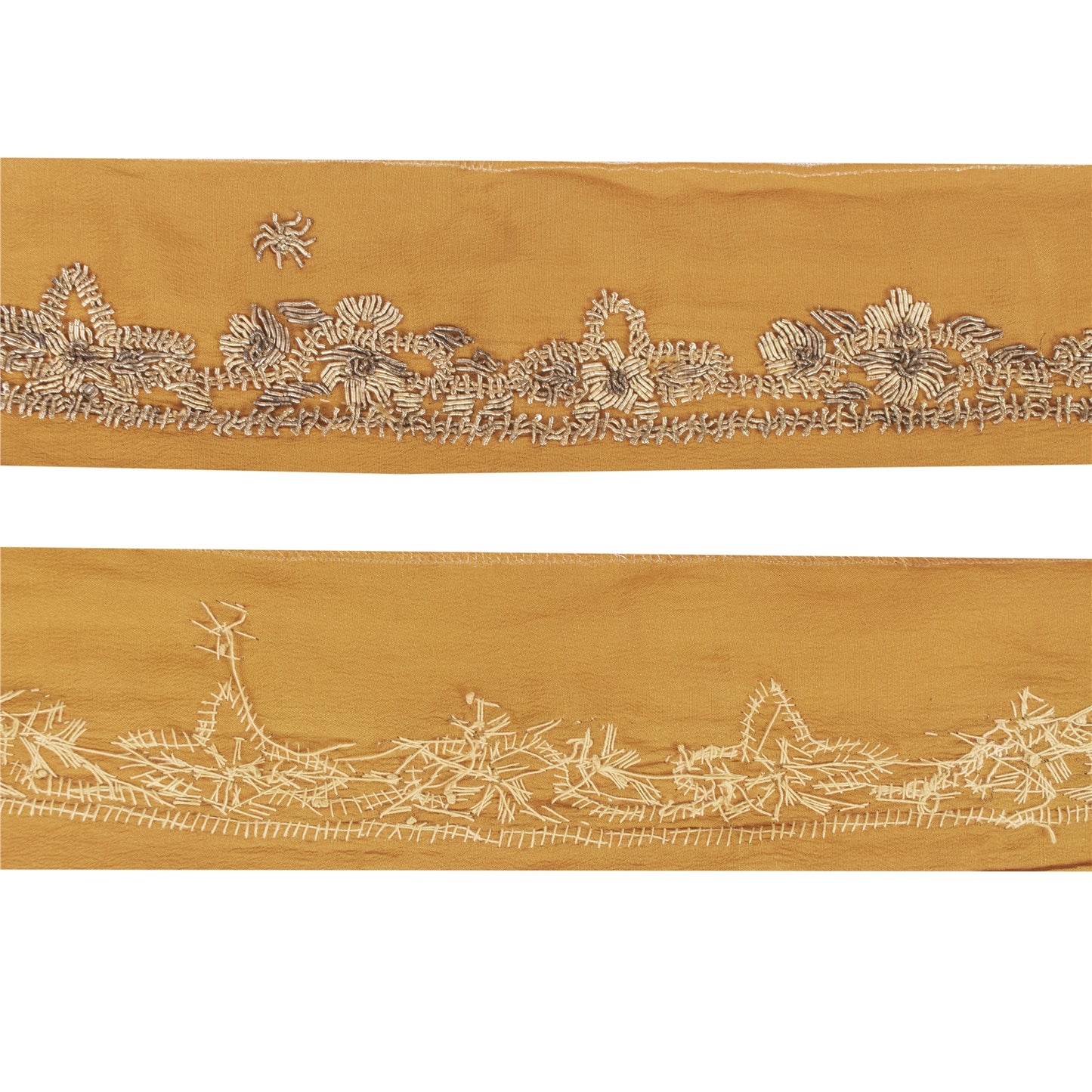 Sanskriti Vintage Border Zardozi Hand Bead 1 YD Indian Trim Ribbon Saffron Lace