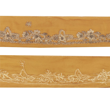 Sanskriti Vintage Border Zardozi Hand Bead 1 YD Indian Trim Ribbon Saffron Lace