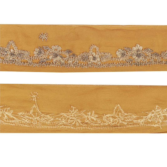 Sanskriti Vintage Border Zardozi Hand Bead 1 YD Indian Trim Ribbon Saffron Lace
