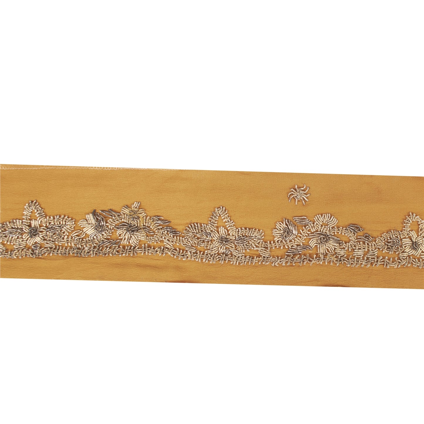 Sanskriti Vintage Border Zardozi Hand Bead 1 YD Indian Trim Ribbon Saffron Lace