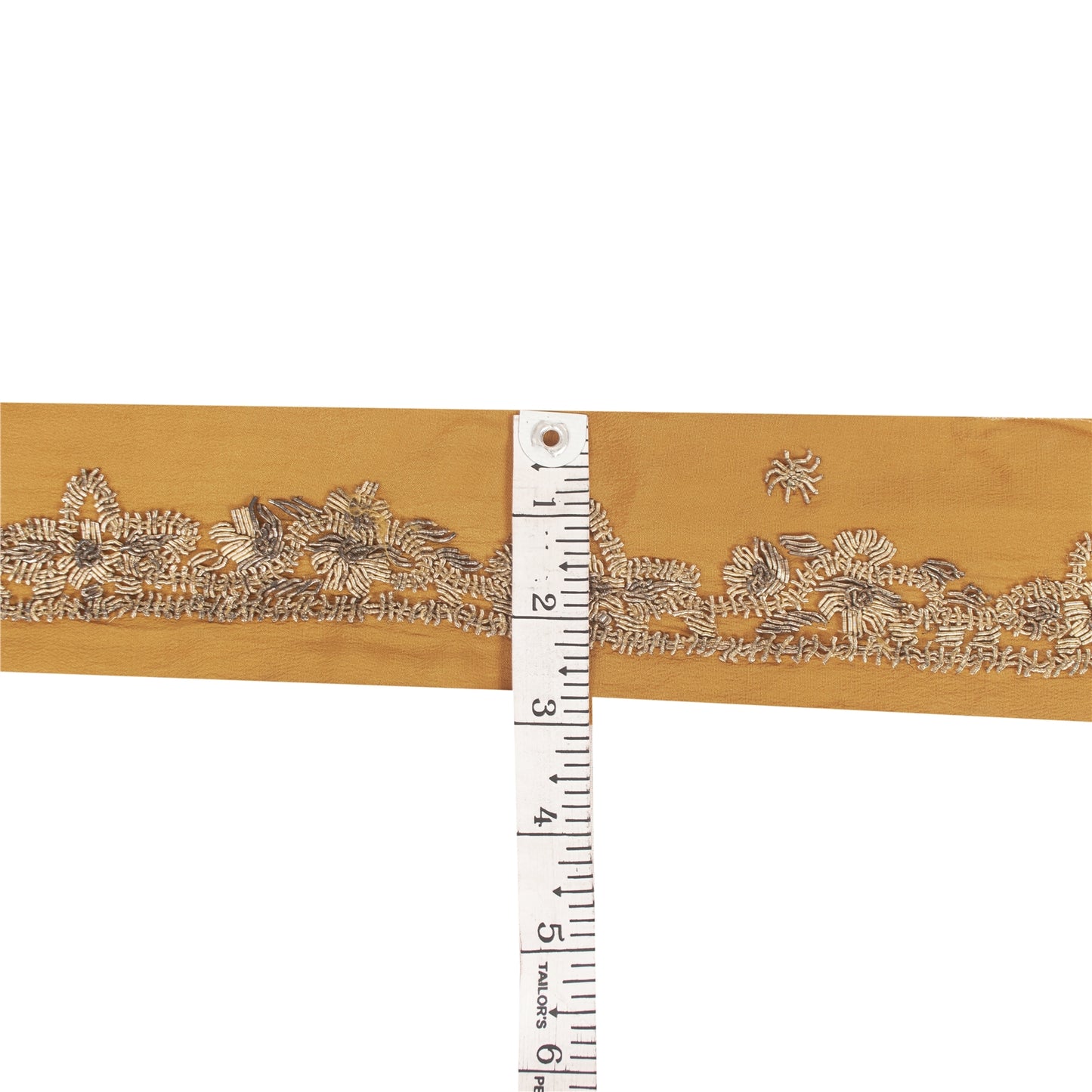 Sanskriti Vintage Border Zardozi Hand Bead 1 YD Indian Trim Ribbon Saffron Lace
