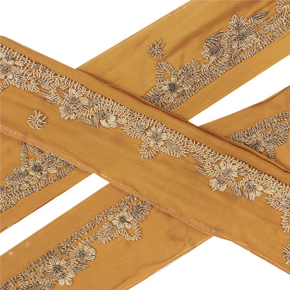 Sanskriti Vintage Border Zardozi Hand Bead 1 YD Indian Trim Ribbon Saffron Lace