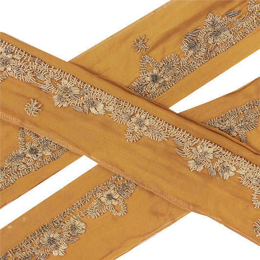 Sanskriti Vintage Border Zardozi Hand Bead 1 YD Indian Trim Ribbon Saffron Lace