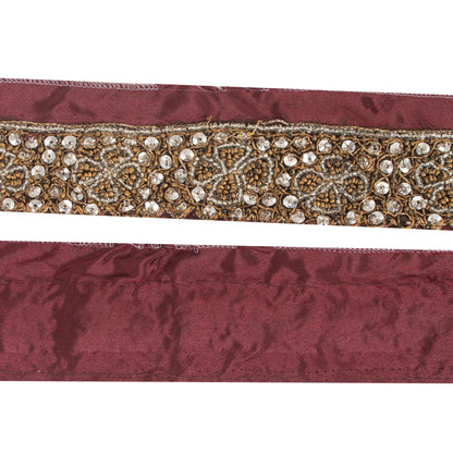 Sanskriti Vintage Saree Border 1 Yd 2" Purple Artificial Silk Hand Beaded Zardozi Zari Indian Trim Saree Lace Ribbon For Embelishment