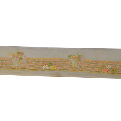 Sanskriti Vintage Sari Border Embroidered Pale Cream 1YD Trim Thread Lace Ribbon