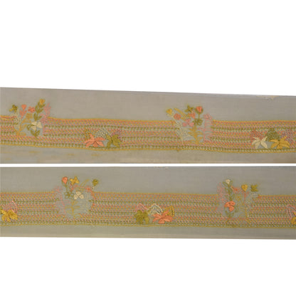 Sanskriti Vintage Sari Border Embroidered Pale Cream 1YD Trim Thread Lace Ribbon