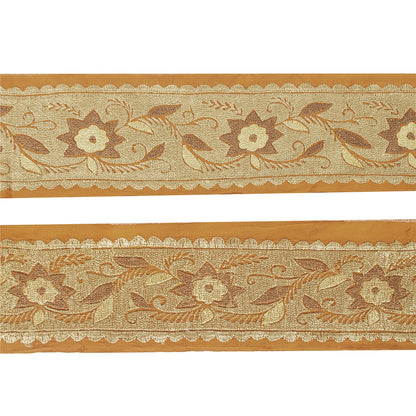 Sanskriti Vintage Sari Border Hand Embroidered 1YD Trim Sewing Silk Saffron Lace
