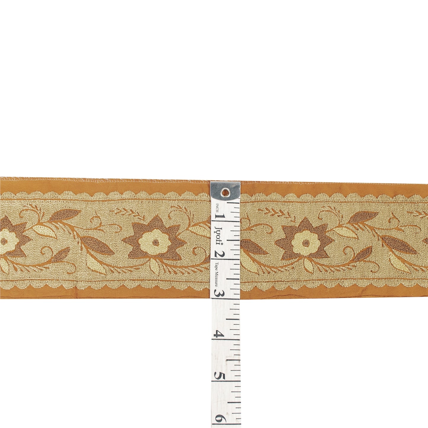 Sanskriti Vintage Sari Border Hand Embroidered 1YD Trim Sewing Silk Saffron Lace