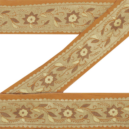 Sanskriti Vintage Sari Border Hand Embroidered 1YD Trim Sewing Silk Saffron Lace