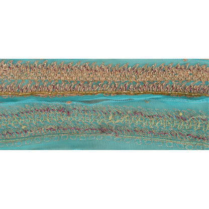 Sanskriti Vintage Border Antique Hand Bead Zardozi 1YD Trim Ribbon Sky Blue Lace