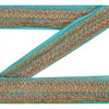 Sanskriti Vintage Border Antique Hand Bead Zardozi 1YD Trim Ribbon Sky Blue Lace