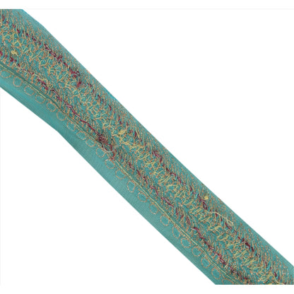 Sanskriti Vintage Border Antique Hand Bead Zardozi 1YD Trim Ribbon Sky Blue Lace