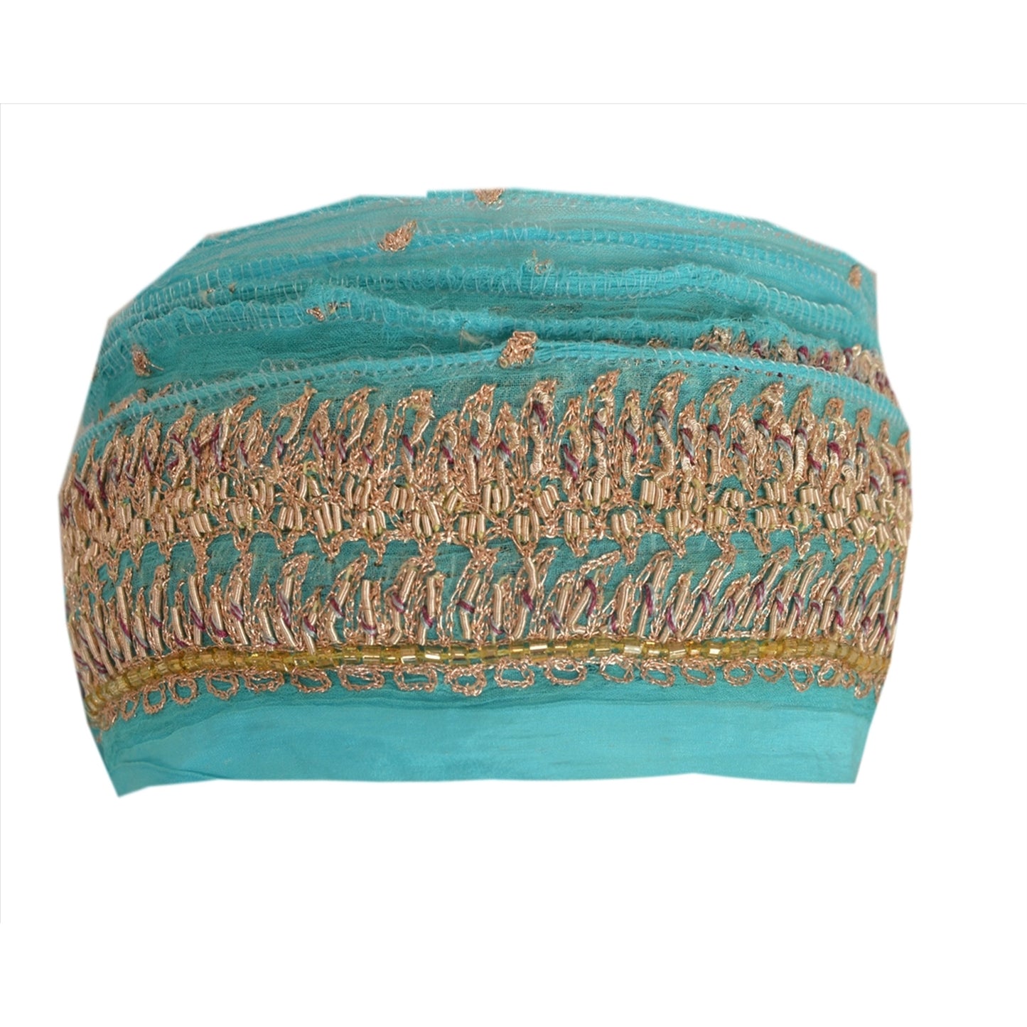 Sanskriti Vintage Border Antique Hand Bead Zardozi 1YD Trim Ribbon Sky Blue Lace