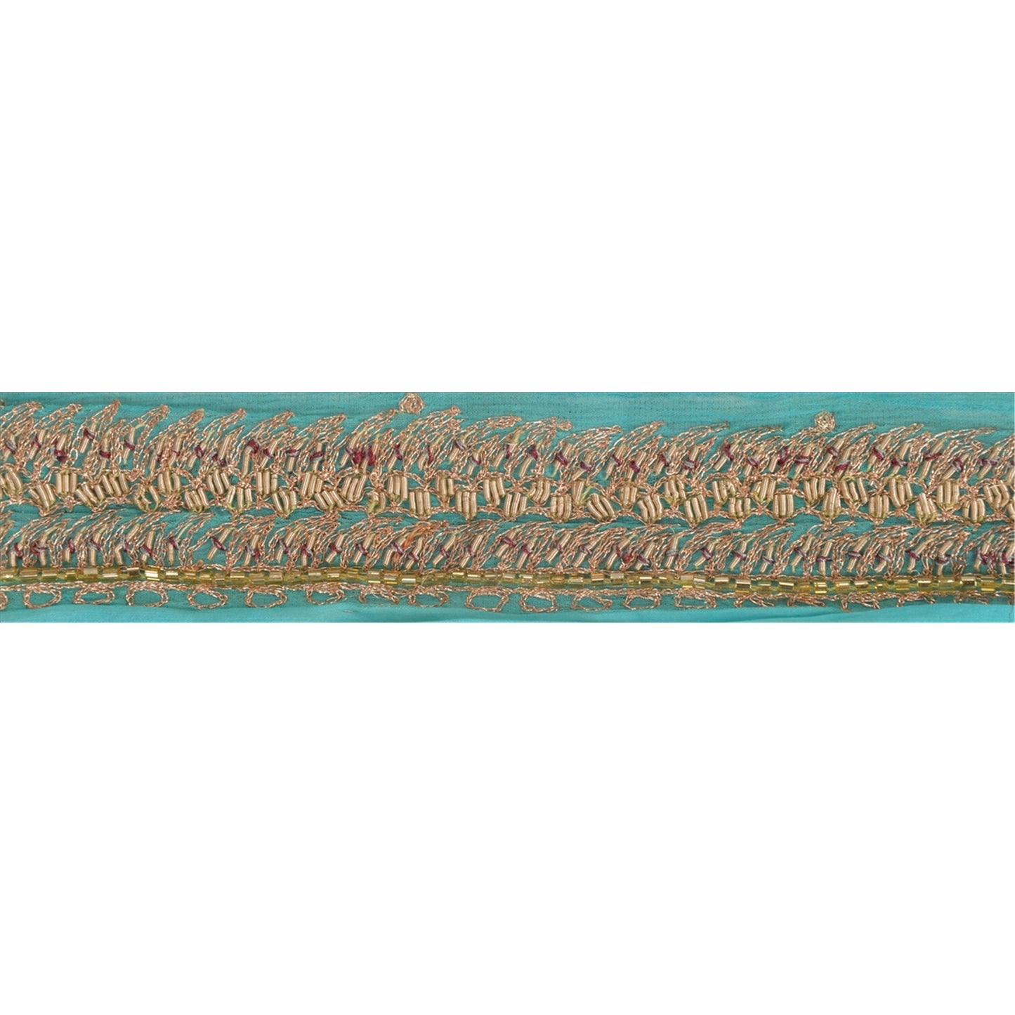 Sanskriti Vintage Border Antique Hand Bead Zardozi 1YD Trim Ribbon Sky Blue Lace