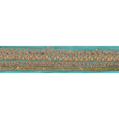 Sanskriti Vintage Border Antique Hand Bead Zardozi 1YD Trim Ribbon Sky Blue Lace