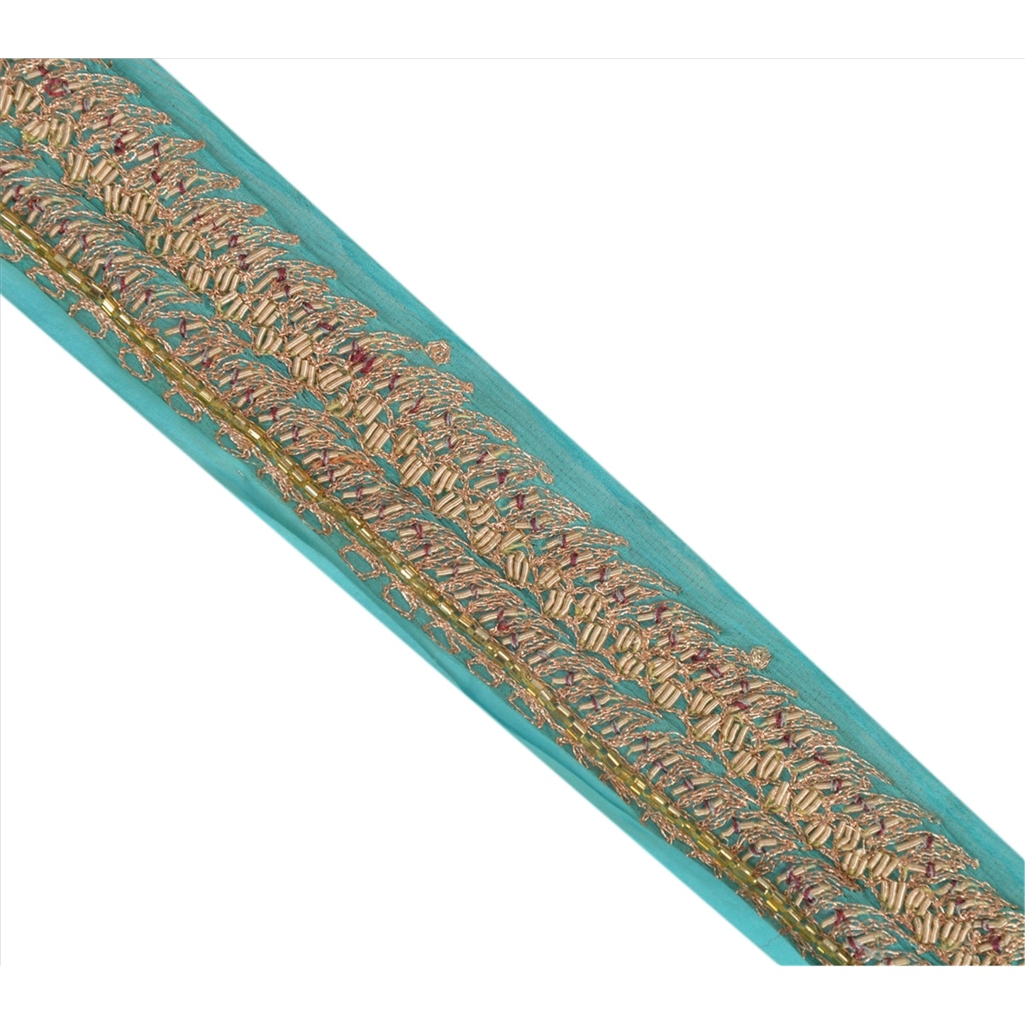 Sanskriti Vintage Border Antique Hand Bead Zardozi 1YD Trim Ribbon Sky Blue Lace