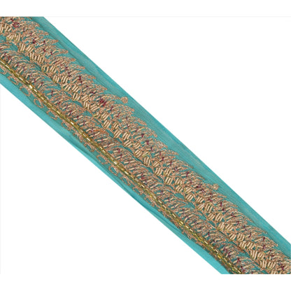 Sanskriti Vintage Border Antique Hand Bead Zardozi 1YD Trim Ribbon Sky Blue Lace