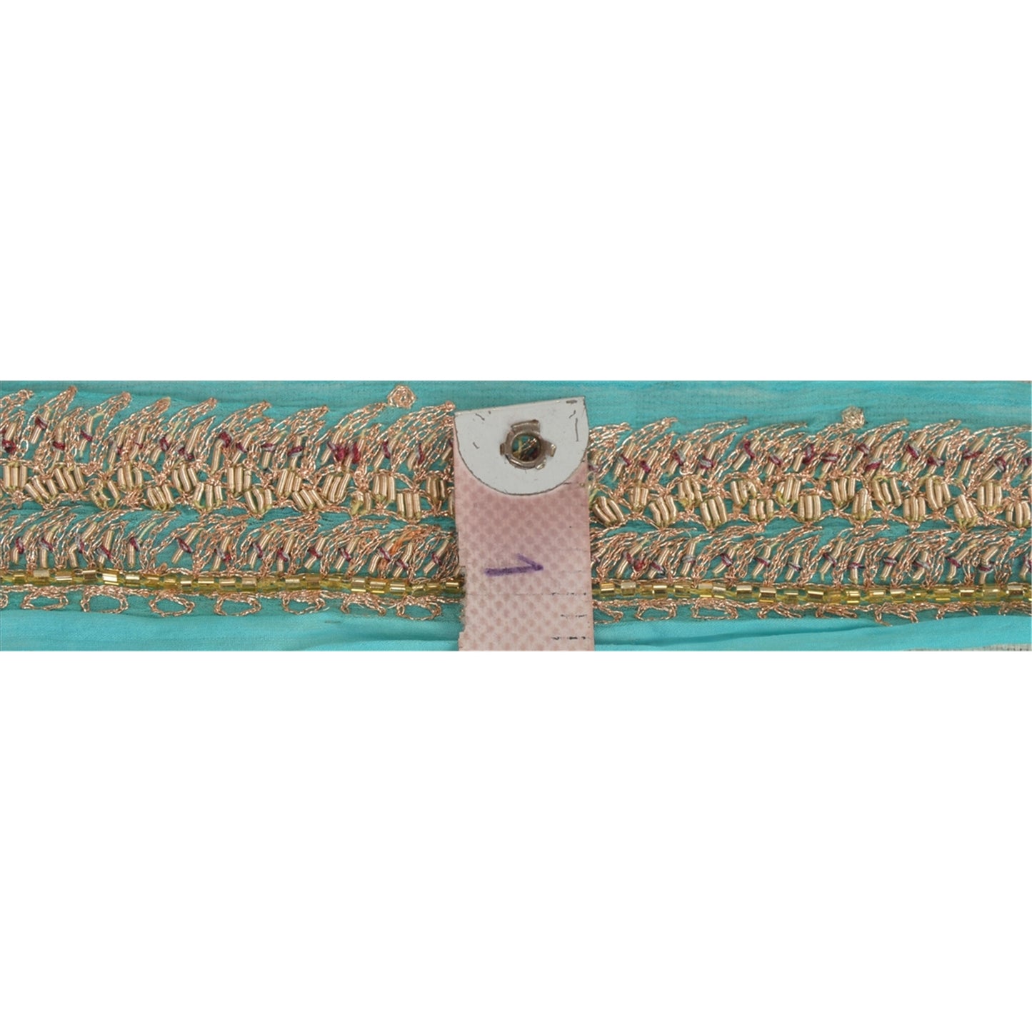 Sanskriti Vintage Border Antique Hand Bead Zardozi 1YD Trim Ribbon Sky Blue Lace