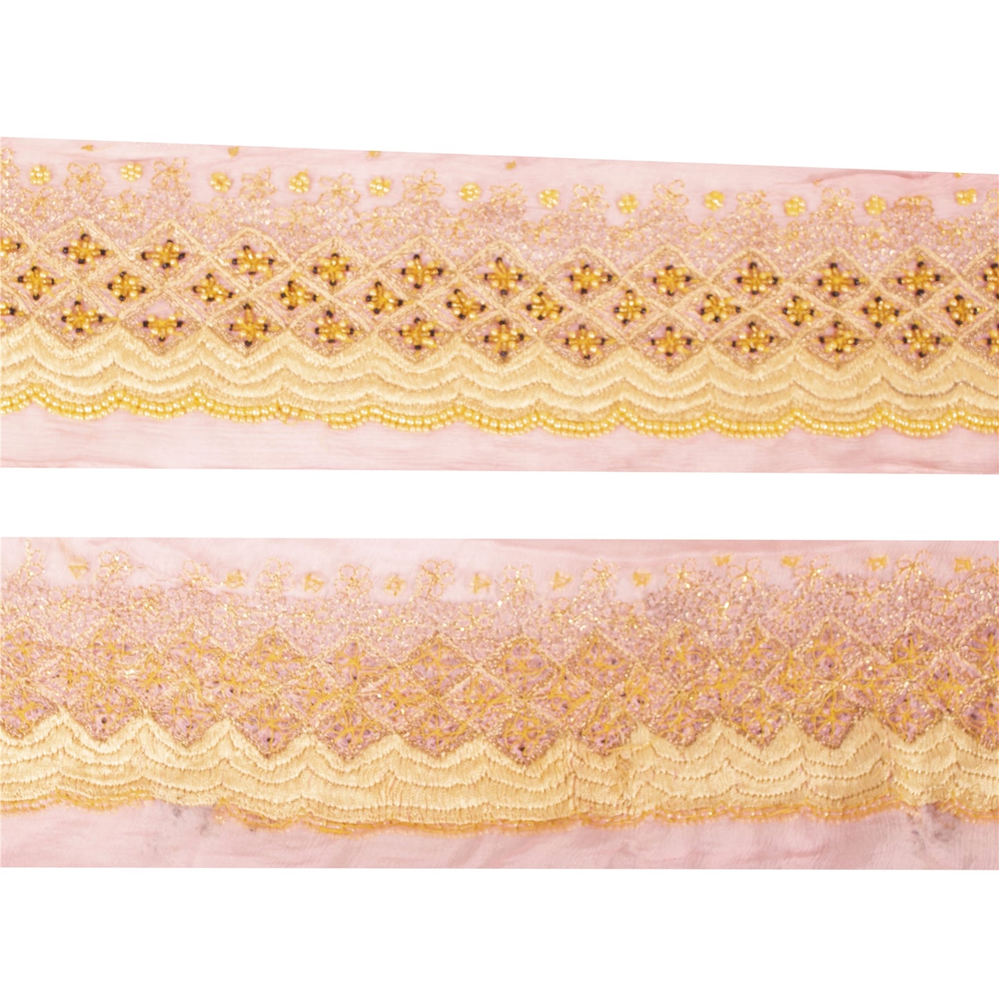 Sanskriti Vintage Sari Border Hand Beaded Zari 1 YD Indian Trim Sewing Pink Lace