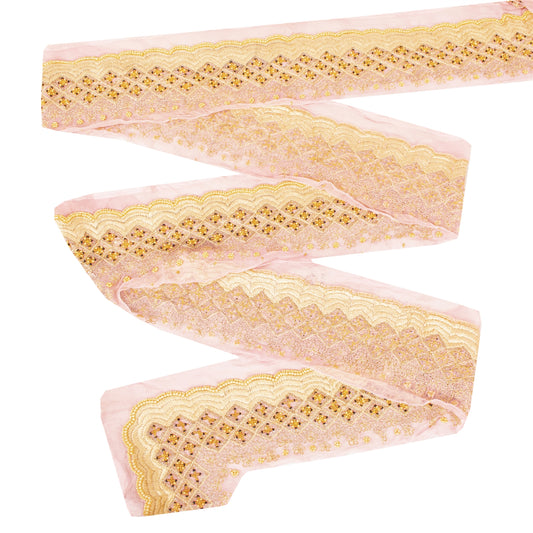 Sanskriti Vintage Sari Border Hand Beaded Zari 1 YD Indian Trim Sewing Pink Lace