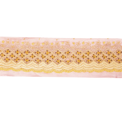 Sanskriti Vintage Sari Border Hand Beaded Zari 1 YD Indian Trim Sewing Pink Lace