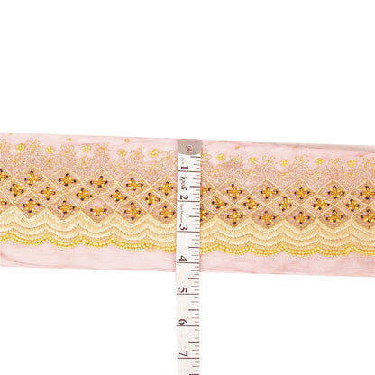 Sanskriti Vintage Sari Border Hand Beaded Zari 1 YD Indian Trim Sewing Pink Lace