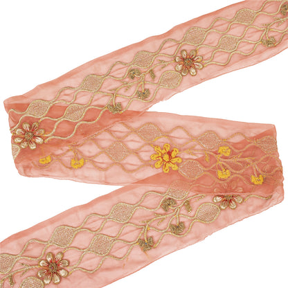 Sanskriti Vintage Saree Border Pink 3"W Artificial Silk 1 Yd Hand Beaded Zari Zardozi Indian Trim Sewing Saree Lace Dress Decor Fabric