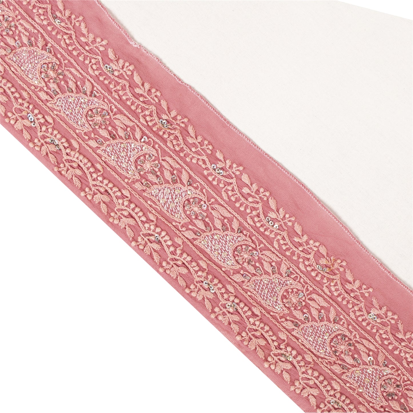 Vintage Sari Border Antique Hand Beaded Chikankari 1 YD Indian Trim Pink Lace