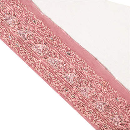 Vintage Sari Border Antique Hand Beaded Chikankari 1 YD Indian Trim Pink Lace