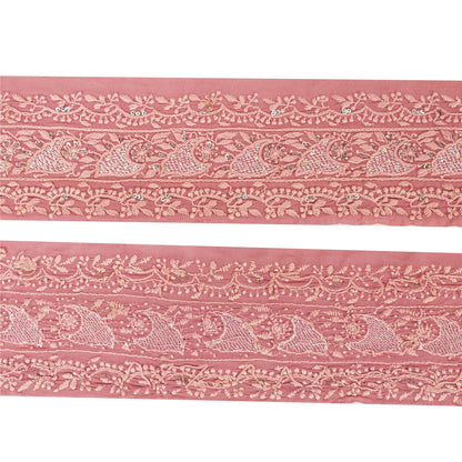 Vintage Sari Border Antique Hand Beaded Chikankari 1 YD Indian Trim Pink Lace