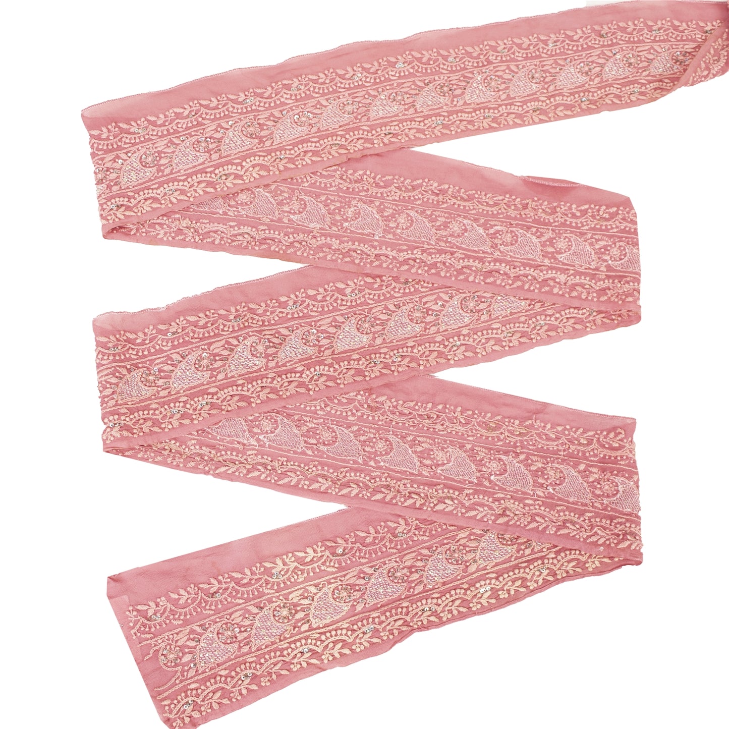 Vintage Sari Border Antique Hand Beaded Chikankari 1 YD Indian Trim Pink Lace