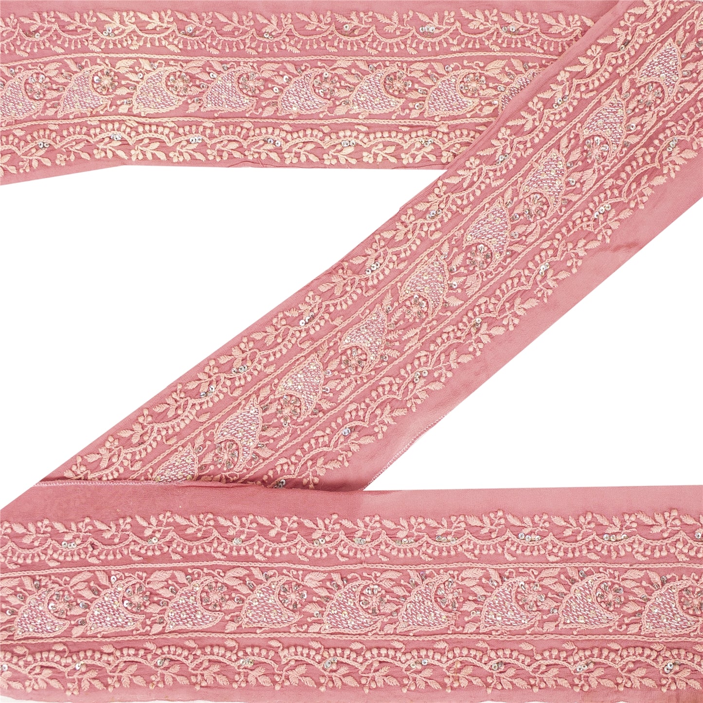 Vintage Sari Border Antique Hand Beaded Chikankari 1 YD Indian Trim Pink Lace
