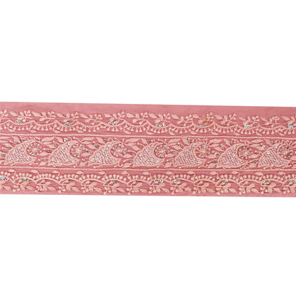 Vintage Sari Border Antique Hand Beaded Chikankari 1 YD Indian Trim Pink Lace