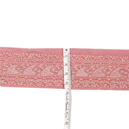 Vintage Sari Border Antique Hand Beaded Chikankari 1 YD Indian Trim Pink Lace