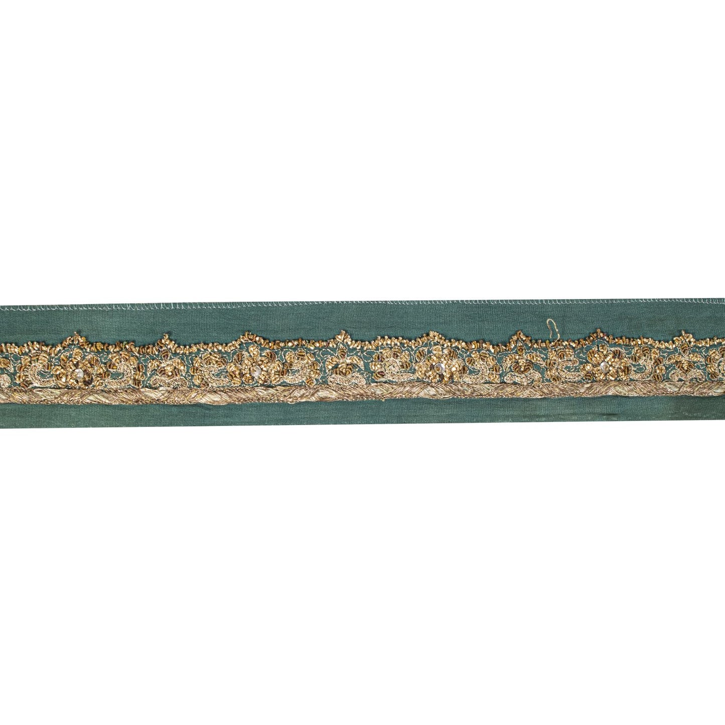 Sanskriti Vintage 1 YD Sari Border Blue Pure Crepe Hand Embroidered Craft Ribbon