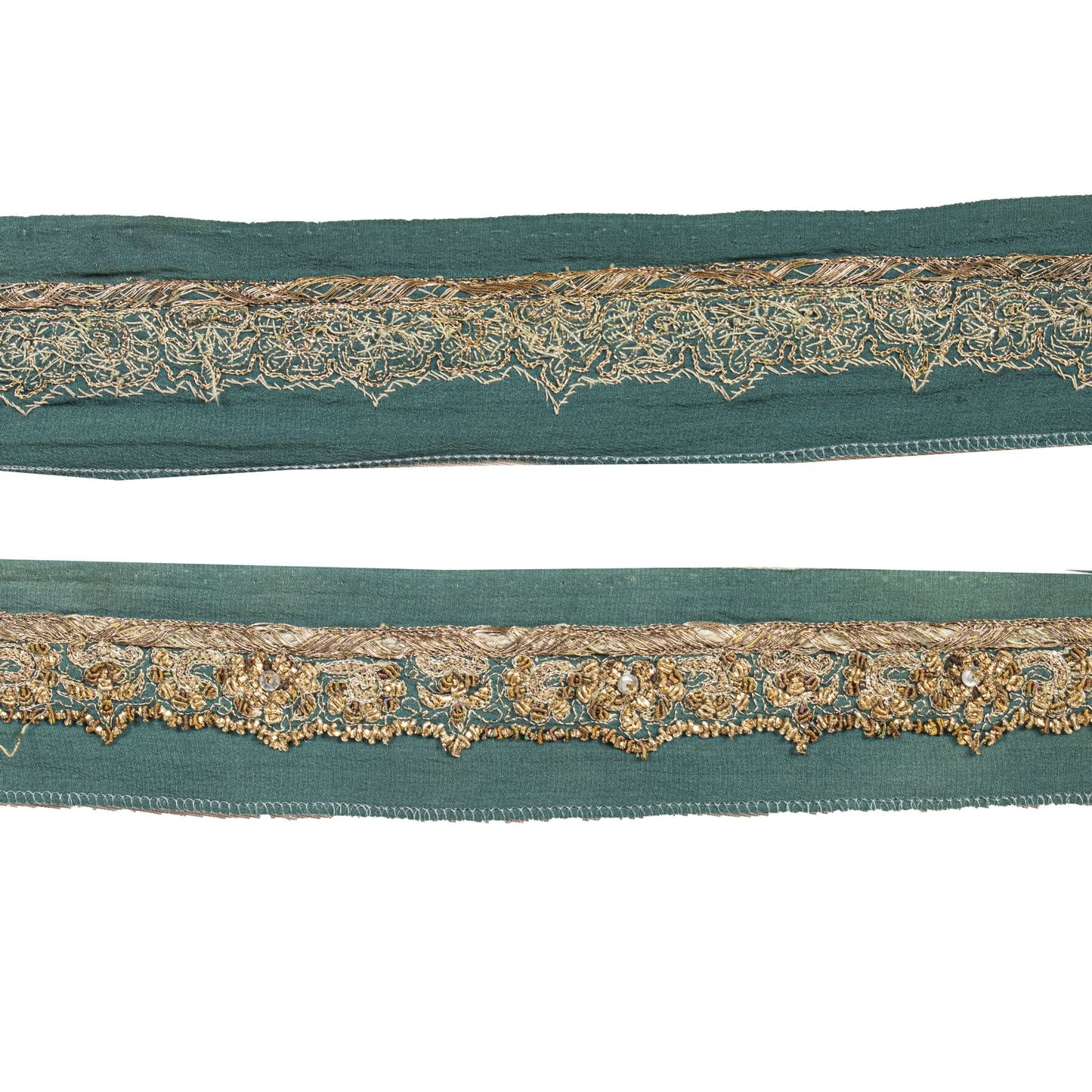 Sanskriti Vintage 1 YD Sari Border Blue Pure Crepe Hand Embroidered Craft Ribbon