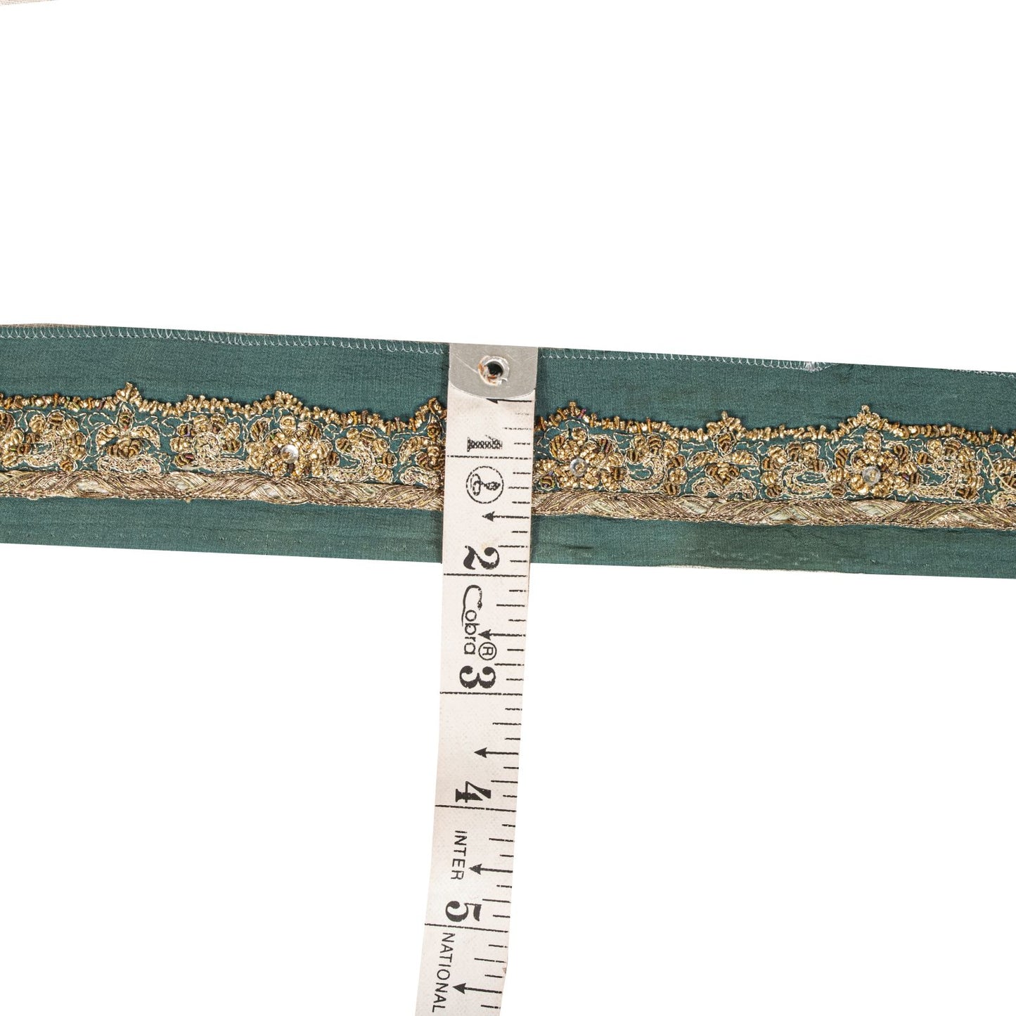 Sanskriti Vintage 1 YD Sari Border Blue Pure Crepe Hand Embroidered Craft Ribbon