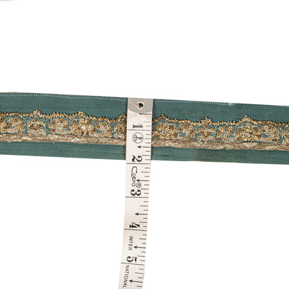 Sanskriti Vintage 1 YD Sari Border Blue Pure Crepe Hand Embroidered Craft Ribbon